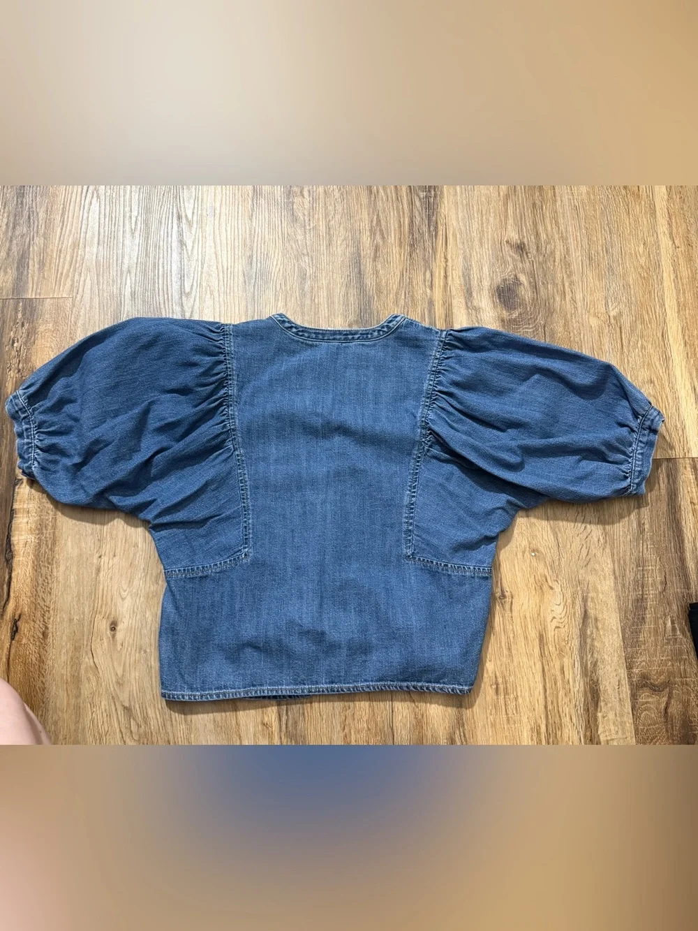 Old Navy Chambray Denim Puff Sleeve Button Front Top XS
